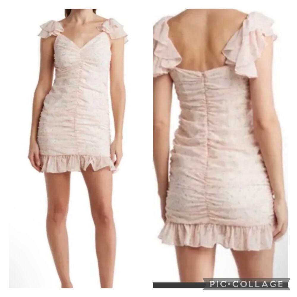 Elodie Floral Ruffle Dress Pink White SZ L